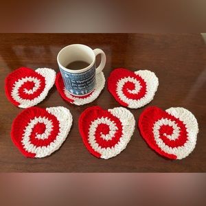 Crocheted Valentine Heart shaped Coasters- Handmade